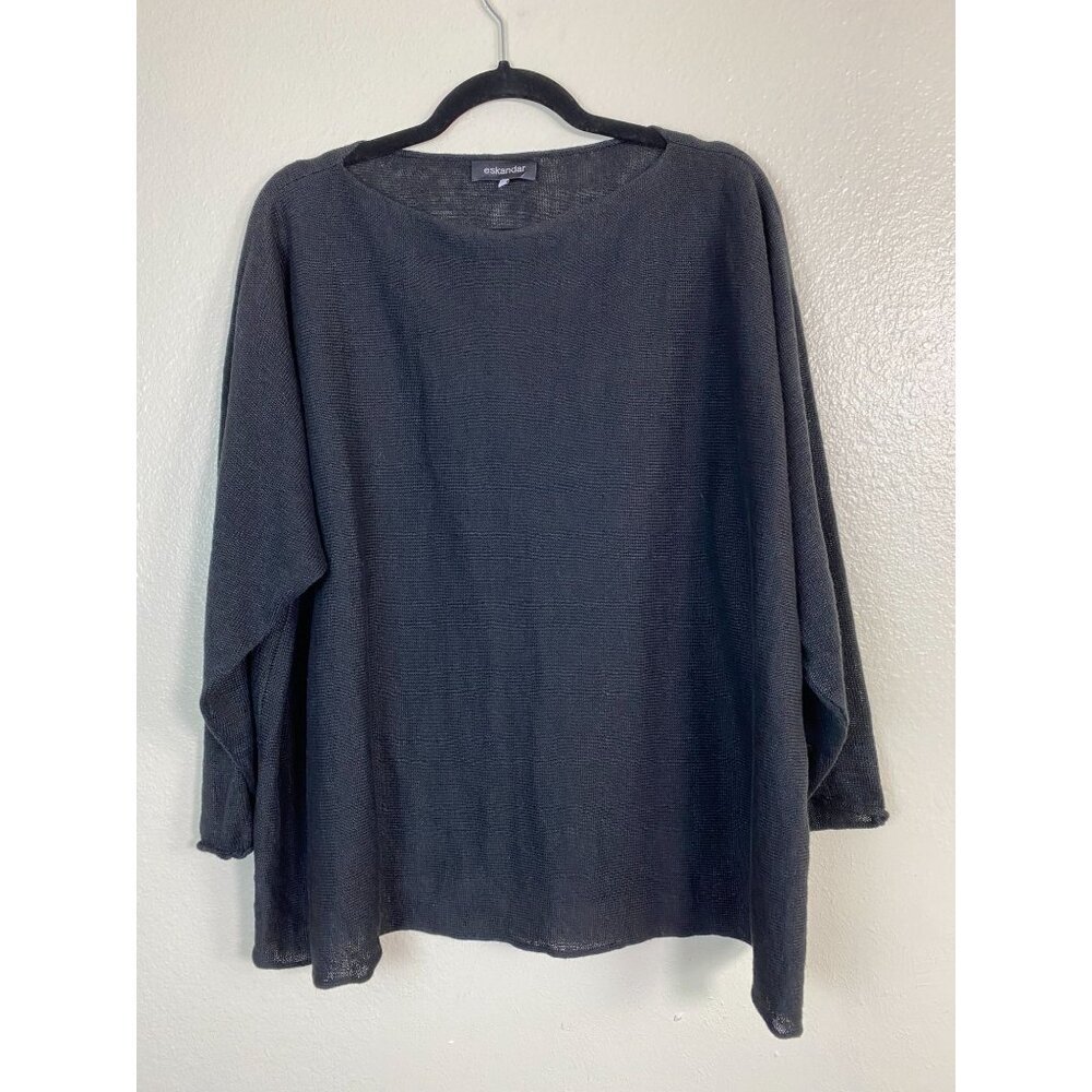 Eskandar Black Knit 100% Linen Knit Sweater One Size Medium Lagenlook Minimalist - Picture 16 of 16